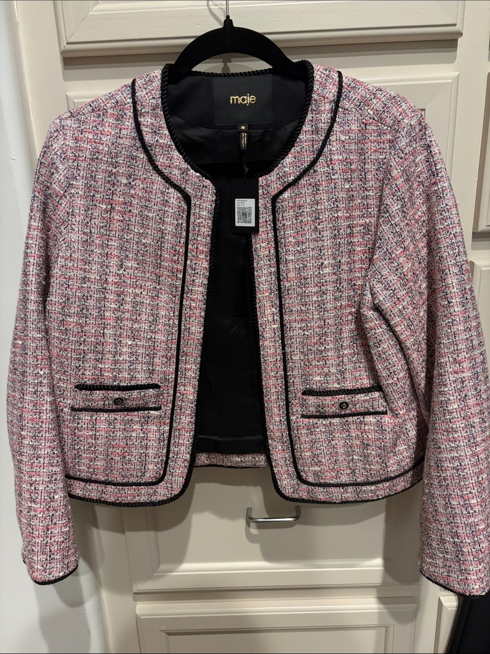 Maje Pink and Black Tweed Cropped Blazer
